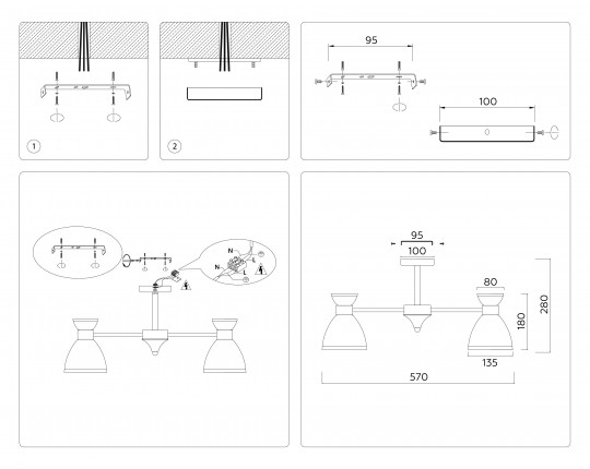  Подвесной светильник со сменной лампой TR3177/3 WH белый E27/3 max 40W D570*280