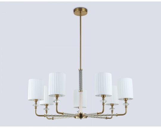  Люстра на штанге с абажурами LH71503/7 BS/FR латунь/белый матовый E14*7 max 40W D840*640