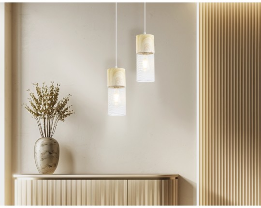  Светильник подвесной TR8498 WH/WD белый/дерево E27 max 60W D100*1000