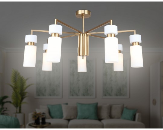  Люстра на штанге LH56126/7 BS/FR латунь/белый матовый E14*7 max 40W D705*350