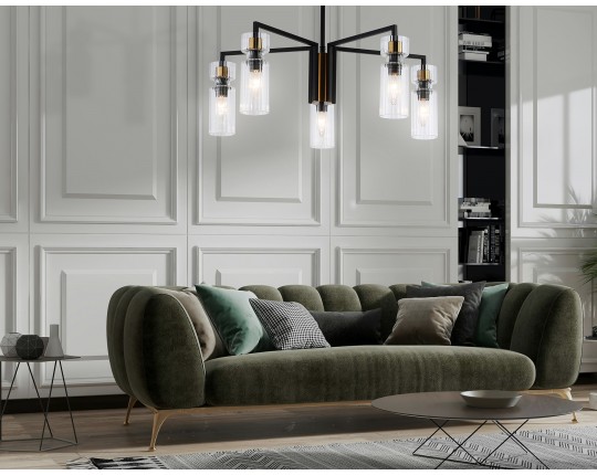  Люстра на штанге LH56113/5 BK/BS/CL черный/латунь/прозрачный E14*5 max 40W D605*350