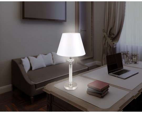  Настольная лампа с абажуром и хрусталем LH71007 BN/WH никель/белый E14 max 40W D260*505