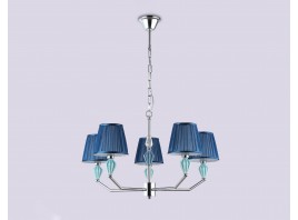 Подвесная люстра с абажуром и декором из керамики LH75061/5 CH/DB хром/темно синий E14/5 max 40W D690*810