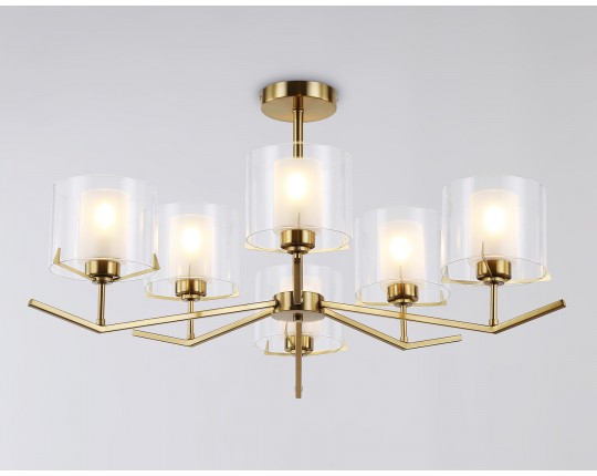  Люстра со стеклянными плафонами на штанге LH57008/6 BS/FR латунь/белый матовый E14/6 max 40W D850*420
