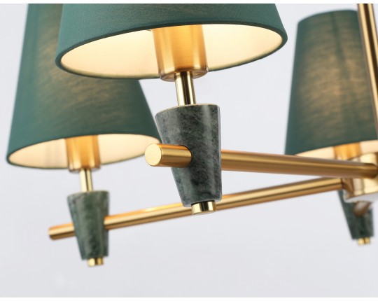  Люстра на штанге с абажурами и мрамором LH75051/5 BS/GN латунь/зеленый E14*5 max 40W D700*580