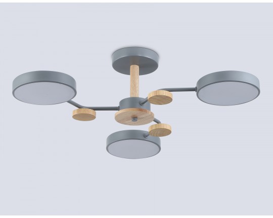  Люстра светодиодная на штанге FL4856/3 GR/WD серый/дерево 54W 3000-6000K D660*170 (без ПДУ)