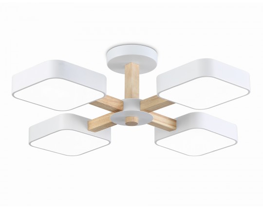  Люстра светодиодная на штанге FL4879/4 WH/WD белый/дерево 72W 3000-6000K D610*160 (без ПДУ)