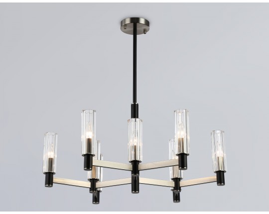  Люстра на штанге LH55503/9 SN/BK/CL сатин никель/черный/прозрачный E14*9 max 40W D760*760