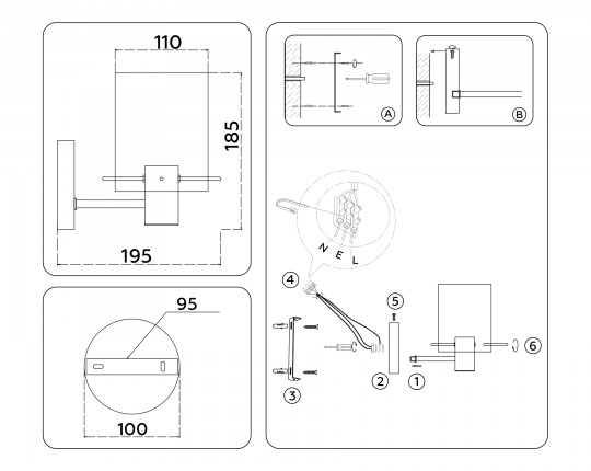  Настенный светильник LH57035 BS/SM латунь/дымчатый E14 max 40W 195*110*185