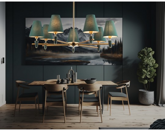  Люстра на штанге с абажурами и мрамором LH75053/7 BS/GN латунь/зеленый E14*7 max 40W D840*580