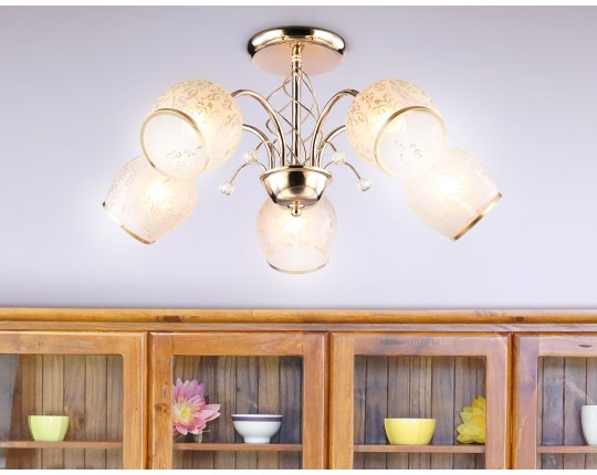  Подвесная люстра TR3189/5 GD/CL/FR золото/прозрачный/белый матовый E27/5 max 40W D600*285