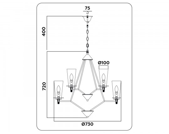  Подвесная люстра со сменной лампой TR3238/6+3 BK черный E14/9 max 40W D730*720