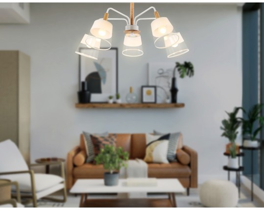  Подвесной светильник со сменной лампой TR4738/5 WH/LW белый/светлое дерево E27/5 max 40W D760*350