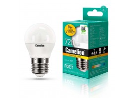 Лампа светодиодная Camelion E27 8W 3000K LED8-G45/830/E27 12392
