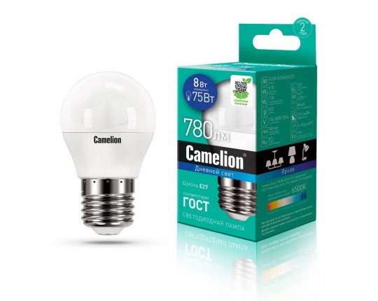 Лампа светодиодная Camelion E27 8W 6500K LED8-G45/865/E27 13373