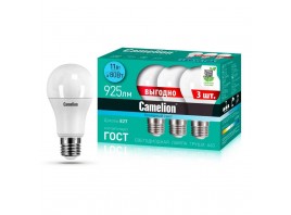 Лампа светодиодная Camelion E27 11W 4500K 3 шт. LED11-A60-3/845/E27 14711