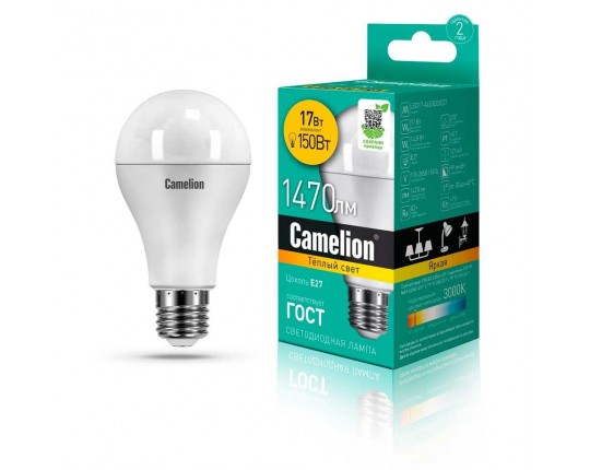 Лампа светодиодная Camelion E27 17W 3000K LED17-A65/830/E27 12308
