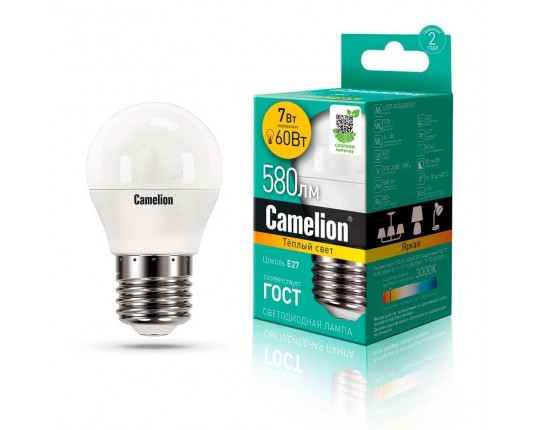Лампа светодиодная Camelion E27 7W 3000K LED7-G45/830/E27 12070