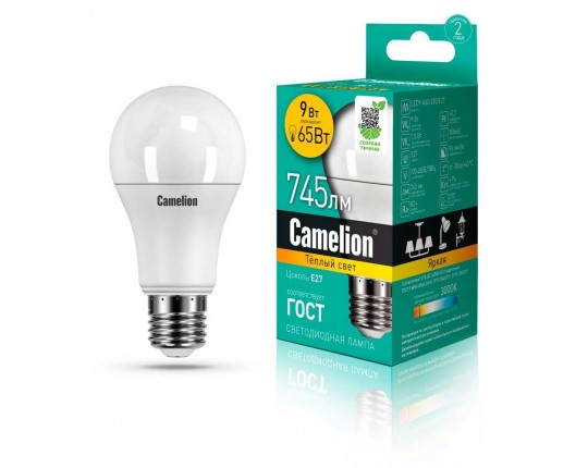 Лампа светодиодная Camelion E27 9W 3000K LED9-A60/830/E27 12043
