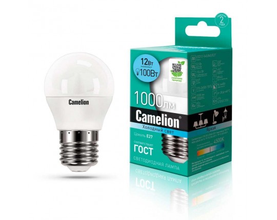 Лампа светодиодная Camelion E27 12W 4500K LED12-G45/845/E27 13696