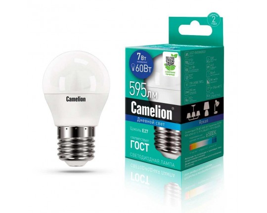 Лампа светодиодная Camelion E27 7W 6500K LED7-G45/865/E27 12647