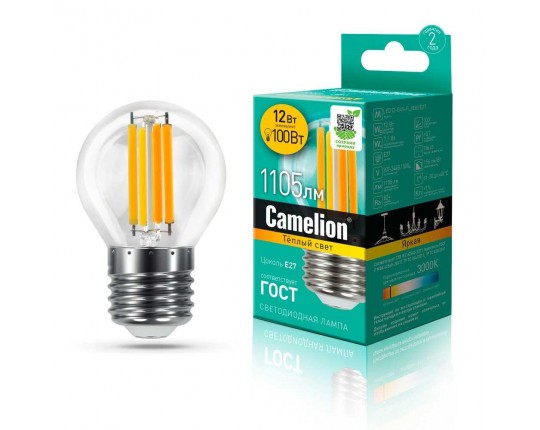 Лампа светодиодная Camelion E27 12W 3000K LED12-G45-FL/830/E27 13714