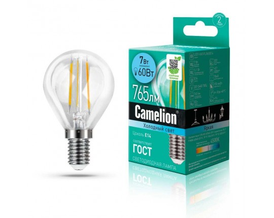 Лампа светодиодная Camelion E14 7W 4500K LED7-G45-FL/845/E14 13458