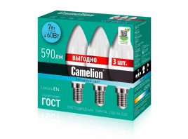 Лампа светодиодная Camelion E14 7W 4500K 3 шт. LED7-C35-3/845/E14 14712