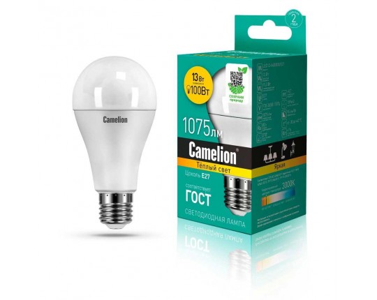 Лампа светодиодная Camelion E27 13W 3000K LED13-A60/830/E27 12045