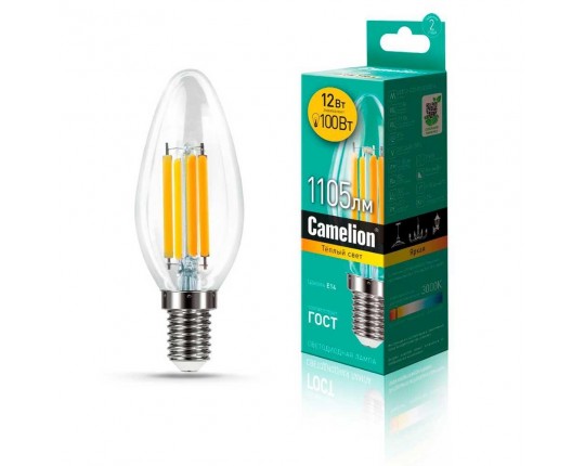 Лампа светодиодная Camelion E14 12W 3000K LED12-C35-FL/830/E14 13708