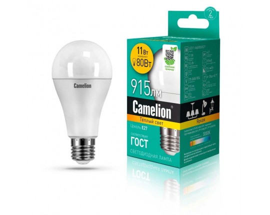 Лампа светодиодная Camelion E27 11W 3000K LED11-A60/830/E27 12035