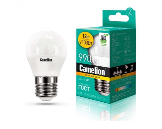 Лампа светодиодная Camelion E27 12W 3000K LED12-G45/830/E27 13694