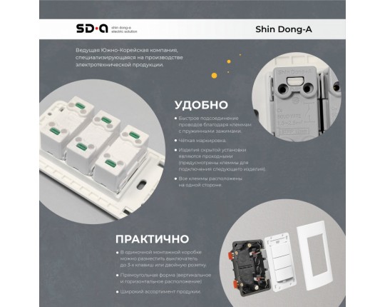 Крышка двойной монтажной коробки декоративная, Shin Dong-A, Белая. LAON WLO-2027-WH