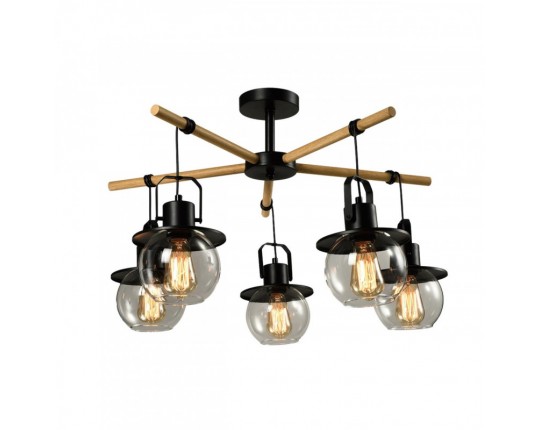 Люстра потолочная Е27 5*60W дерево+черный MD.23044-5-S-BK+WOOD