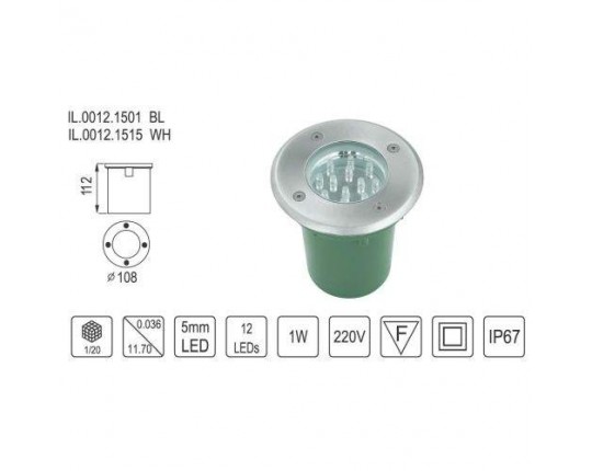 Светильник тротуарный LED, IP67 220V 1W, синий свет IL.0012.1501