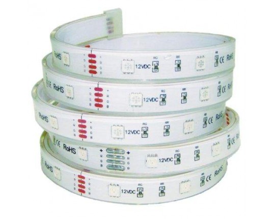 Лента светодиодная 12 VDC 7.2W RGB 5050/ 30, IP65. Белое основание