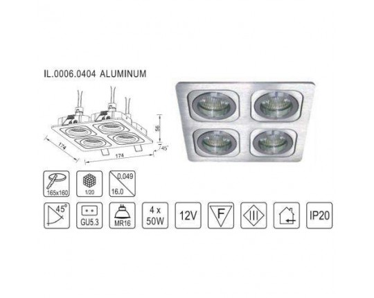 Светильник MR16 встраиваемый GU5.3 4x50W AL