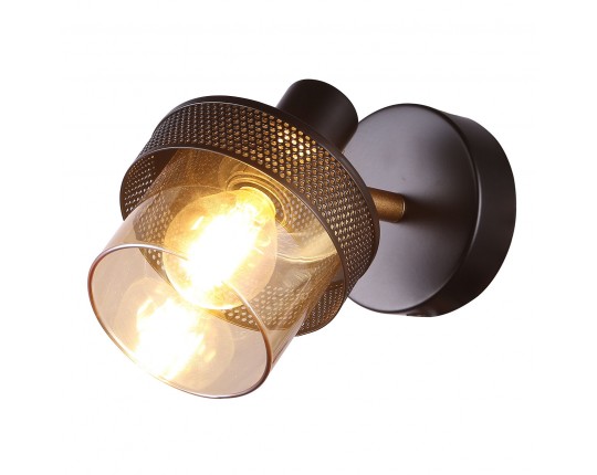 Спот настенный 1*Е14, черный+золото, янтарный плафон SP.052-11-01