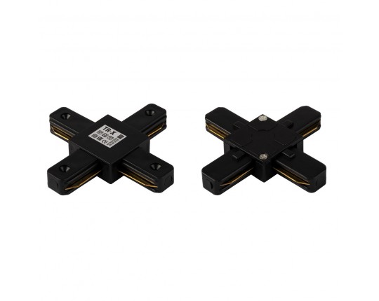 X - соединитель питания для накладного шинопровода трековой системы 1 фазный трек 10А, 220В, Черный TR-X BK