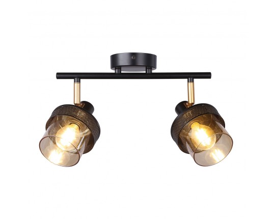 Спот настенный 2*Е14, черный+золото, янтарный плафон SP.052-62-01