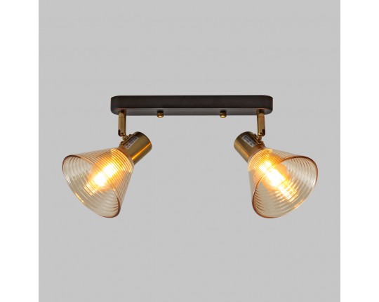 Спот настенный 2*Е14, черный+медь, янтарный плафон SP.046-52-22