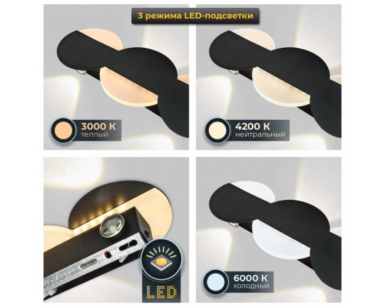 Настенный светильник, LED 6*2W+18W, черный матовый IL.0040.0060-6-MBK