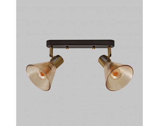Спот настенный 2*Е14, черный+медь, янтарный плафон SP.046-52-22