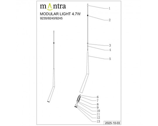 Подвесной модульный светильник без основания Mantra Boomerang 9245