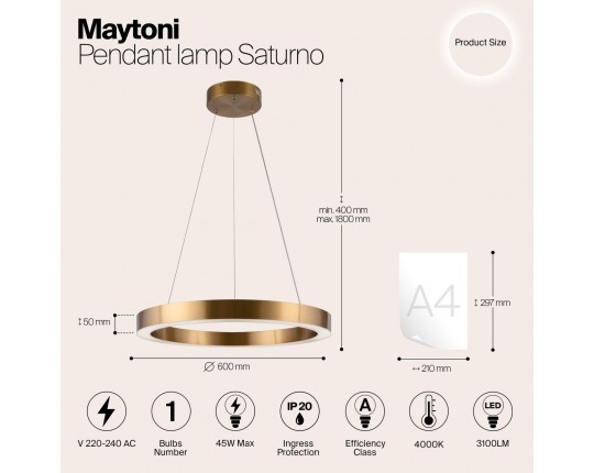 Подвесная светодиодная люстра Maytoni Saturno MOD415PL-L45BS4K