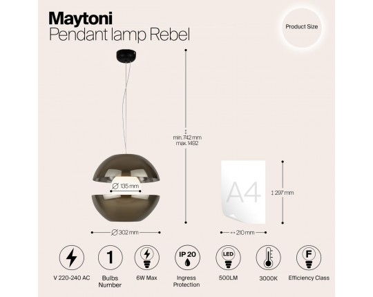 Подвесной светодиодный светильник Maytoni Rebel MOD322PL-L6G3K