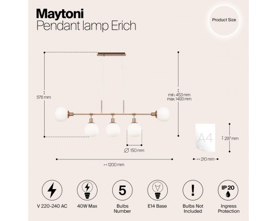 Подвесная люстра Maytoni Erich MOD221-PL-05-G