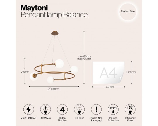 Подвесная люстра Maytoni Balance MOD317PL-04G