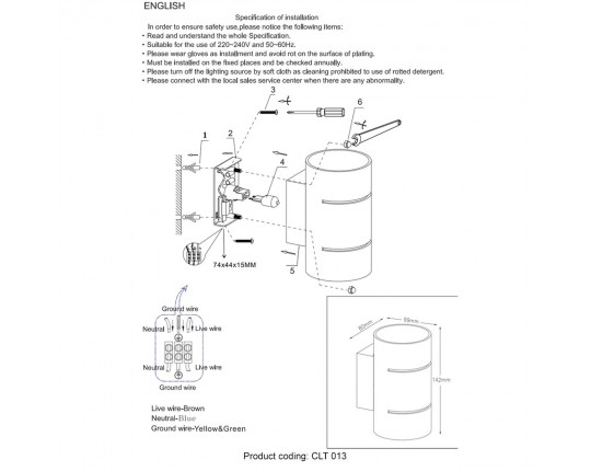 Настенный светильник Crystal Lux CLT 013 WH