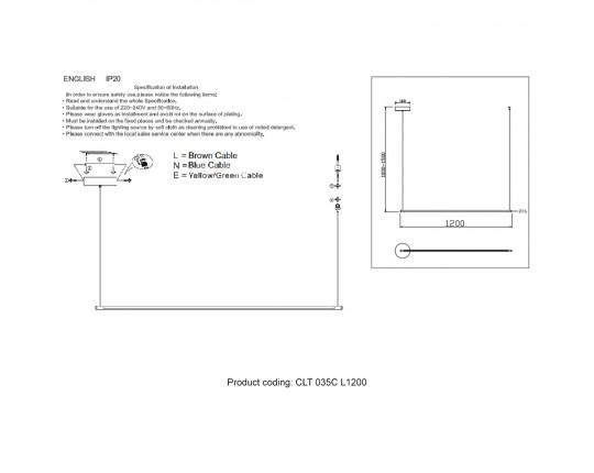 Подвесной светодиодный светильник Crystal Lux CLT 035C L1200 BL